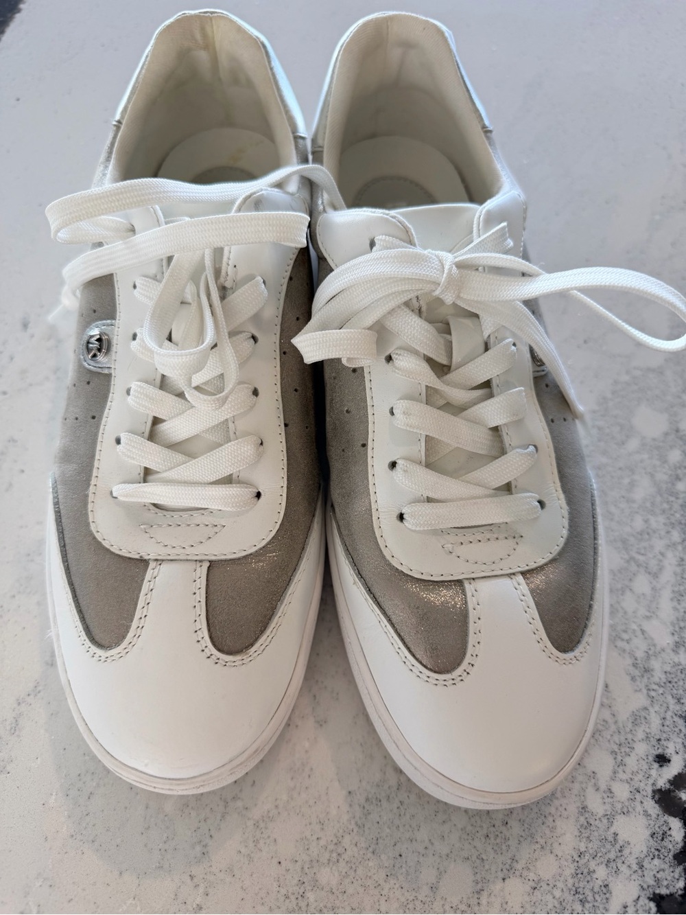 Michael Kors White and Gray Women's Leather Sneakers